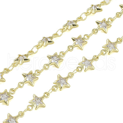 Rack Plating Brass Chains Micro Pave Cubic Zirconia AJEW-Q150-07G-01-1