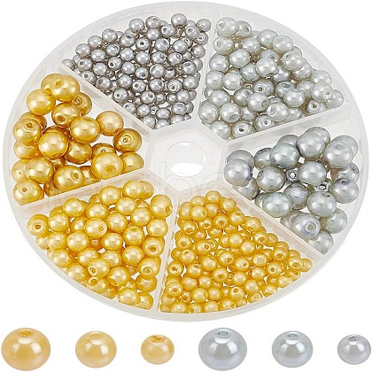 ARRICRAFT 350Pcs 2 Colors Baking Painted Pearlized Glass Pearl Round Bead Strands HY-AR0001-14-1