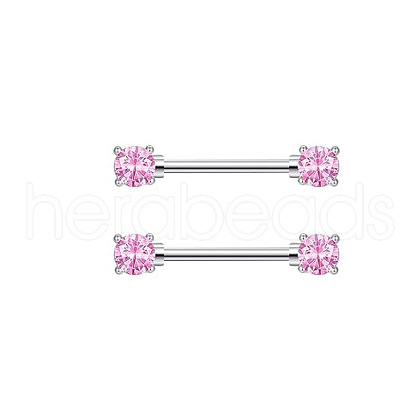 304 Stainless Steel Pink Cubic Zirconia Nipple Rings WGE5BE3-07-1