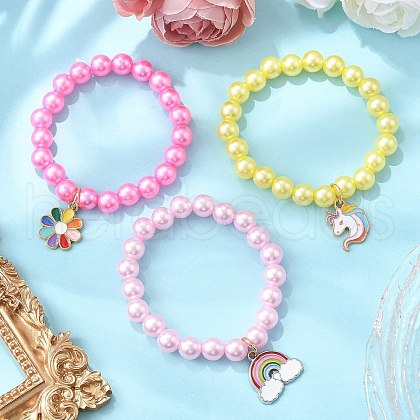 3Pcs 3 Colors ABS Plastic Imitation Pearl Beads Stretch Bracelets BJEW-JB11585-1