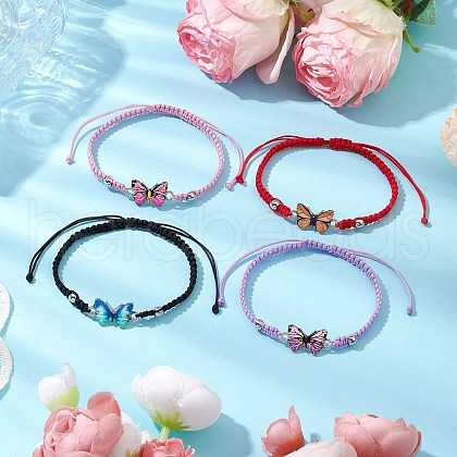 4Pcs Adjustable Waxed Polyester Cord Braided Bracelets for Women BJEW-JB11275-1