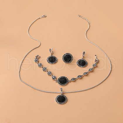 Flat Round Alloy Rhinestone & Resin Pendant Necklaces & Hoop Earrings & Link Bracelets & Rings Sets FS-WGCB1A7-01-1