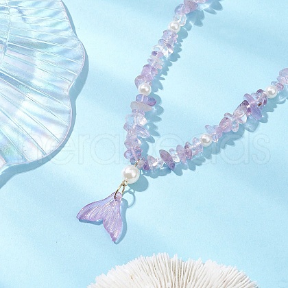 Natural Ametrine Chip & Imitaton Round Pearl Beaded Adjustable Necklaces NJEW-JN05227-04-1