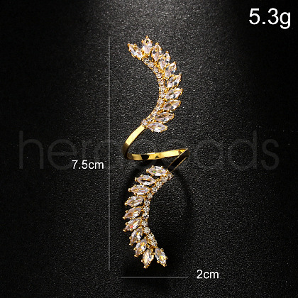 Leaf Brass with Crystal Rhinestone Cuff Rings for Women FS-WG16B57-02-1