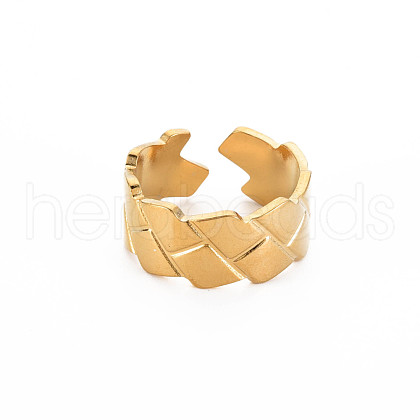 Ion Plating(IP) 304 Stainless Steel Texture Open Cuff Ring for Women RJEW-S405-148G-1