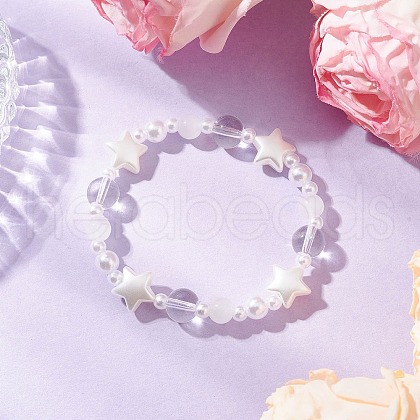 ABS Plastic Imitation Pearl & Glass Beads Stretch Bracelets for Women BJEW-JB11864-1