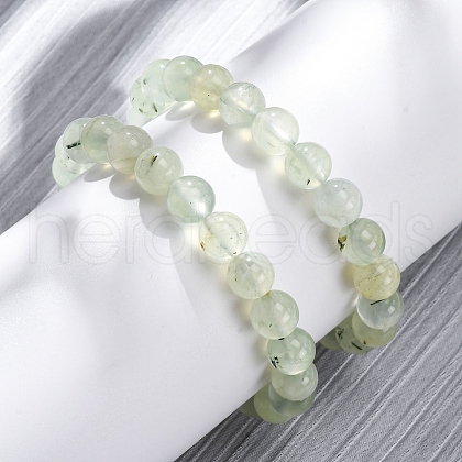 Natural Prehnite Round Beaded Stretch Bracelets for Men Women BJEW-G743-01F-1