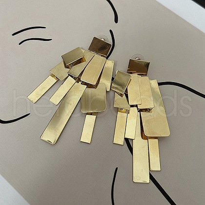 Alloy Rectangle Tassel Stud Earrings for Women EJEW-L298-01G-1
