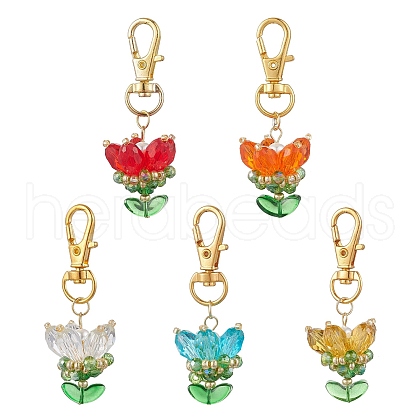Flower Glass Pendants Decorations HJEW-MZ00248-1