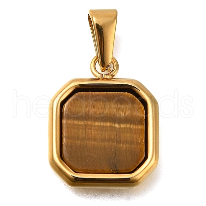304 Stainless Steel Pave Natural Tiger Eye Pendants STAS-Z113-01G-02-1