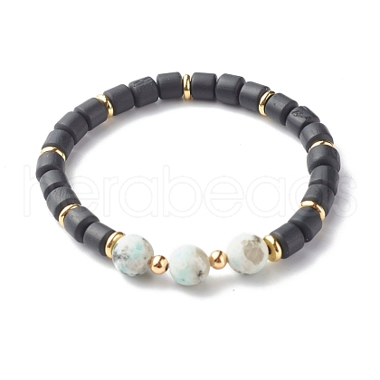 Natural Sesame Jasper/Kiwi Jasper Beads Stretch Bracelets BJEW-JB06549-1