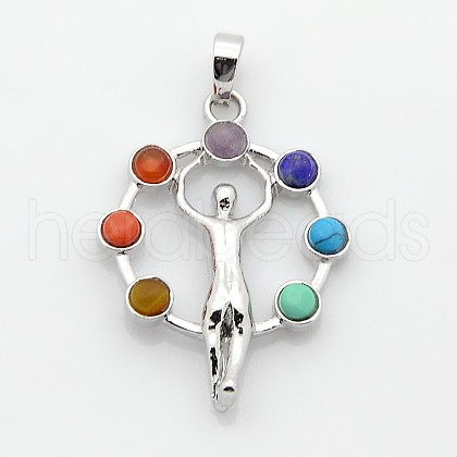 Platinum Plated Alloy Gemstone Pendants G-J179-01P-1