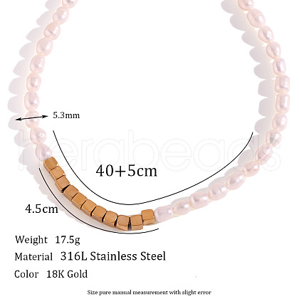 Mother's Day Jewellery Fashionable Natural Freshwater Pearl & Cube Stainless Steel Beaded Necklaces for Women IP4798-1-1