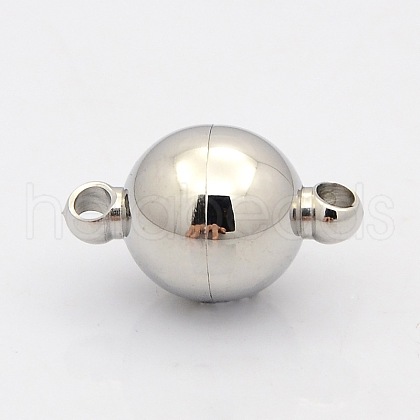 Tarnish Resistant Round 304 Stainless Steel Magnetic Clasps with Loops STAS-N014-01-14mm-1