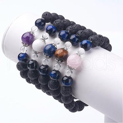 Natural Lava Rock Stretch Bracelets BJEW-JB03172-1