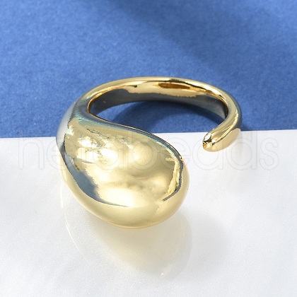 Rack Plating Brass Teardrop Open Cuff Ring for Women RJEW-A016-03G-1