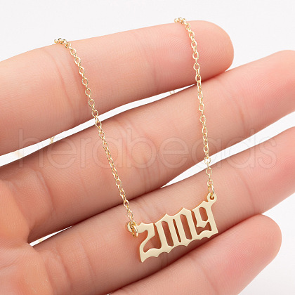 2009 Birth Year Number 201 Stainless Steel Pendant Cable Chain Necklaces FS-WGB5F08-46-1