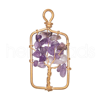 Natural Amethyst Chip Copper Wire Wrapped Pendants PW-WG397E3-01-1