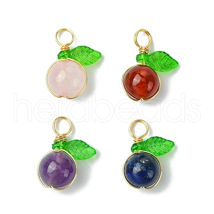 4Pcs 4 Styles Natural Lapis Lazuli & Carnelian(Dyed and Heated) & Rose Quartz & Amethyst Apple Pendants PALLOY-JF03387-1