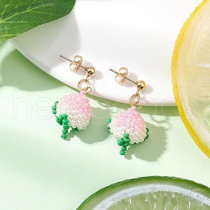 Handmade Glass Seed Beads Peach Dangle Stud Earrings EJEW-MZ00448-1