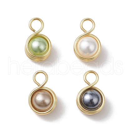 Shell Pearl Round Copper Wire Wrapped Pendants PALLOY-JF03258-03-1