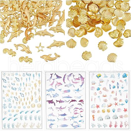 Olycraft Ocean Themed 160Pcs 8 Styles Brass/Alloy Cabochons MRMJ-OC0002-76-1