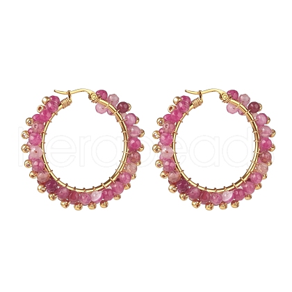 Natural Agate Beaded Hoop Earrings EJEW-JE04847-03-1