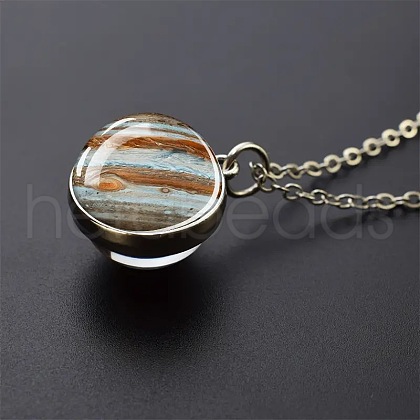Luminous Round Alloy with Glass Planet Pendant Necklaces FS-WG4A1FF-04-1