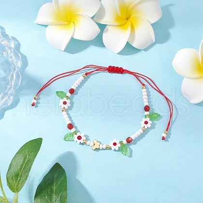 Flower Handmade Millefiori Glass Bead Braided Bead Bracelets BJEW-MZ00165-01-1