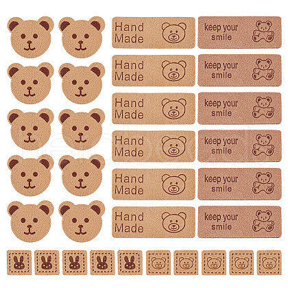 80Pcs 4 Style Cartoon Style Bear Theme Faux Suede Fabric Clothing Label Tags DIY-FG0004-28-1