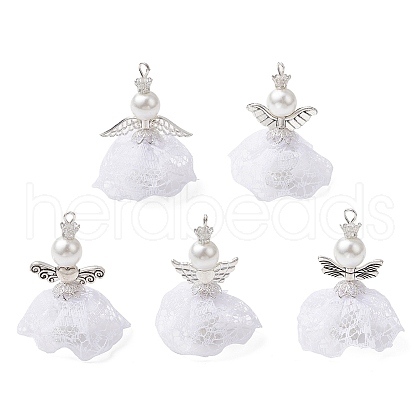 5Pcs 5 Styles Polyester Lace Pendants PALLOY-MZ00739-1