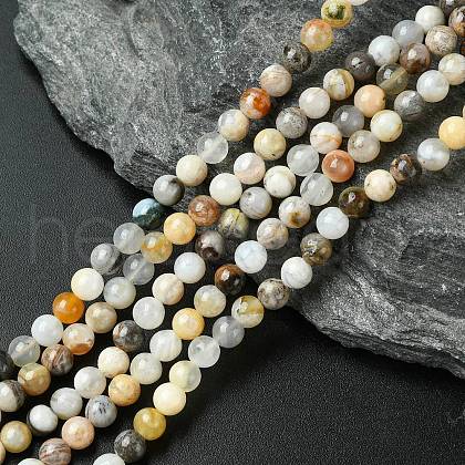Natural Bamboo Leaf Agate Round Beads Strands G-M248-4mm-04-1