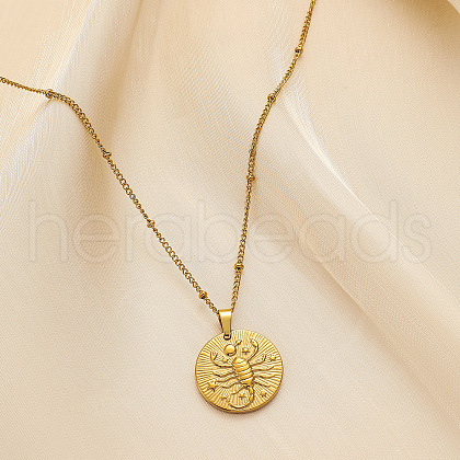 304 Stainless Steel Disc with Embossed Constellation Pendant Necklaces WG3413F-08-1