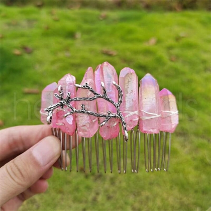 Electroplated Natural Quartz Crystal Hair Combs PW-WG34231-06-1