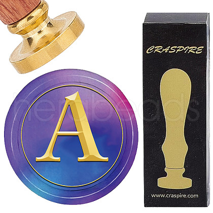 Brass Wax Seal Stamp with Wood Handle AJEW-WH0412-0296-1