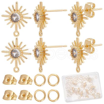 CREATCABIN 12Pcs Brass Micro Clear Cubic Zirconia Sun Stud Earring Findings KK-CN0002-26-1
