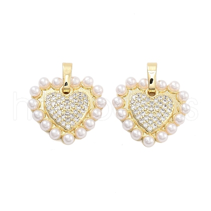 Brass Pave Clear Cubic Zirconia With ABS Imitation Pearl Beads Pendants KK-U009-03G-1