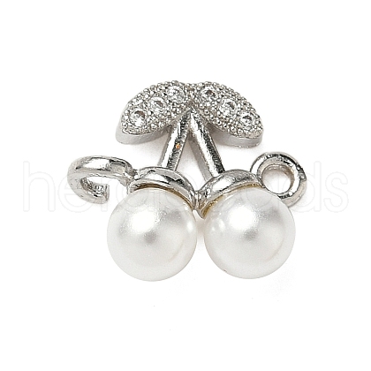 Brass Micro Pave Cubic Zirconia & ABS Plastic Imitation Pearl White Cherry Connector Charms KK-I276-56P-01-1