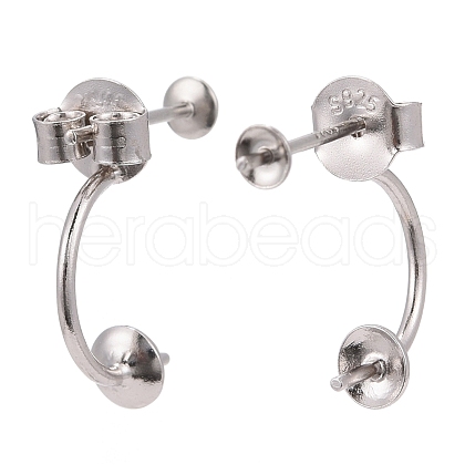 Anti-Tarnish Rhodium Plated 925 Sterling Silver Stud Earring Findings STER-M089-08-1