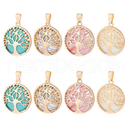   8Pcs 4 Styles Natural & Synthetic Mixed Gemstone Pendants G-PH0002-39G-1