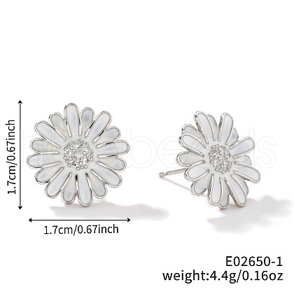 Cute Fashionable Sunflower Brass Clear Cubic Zirconia Stud Earrings for Women VH7419-1-1