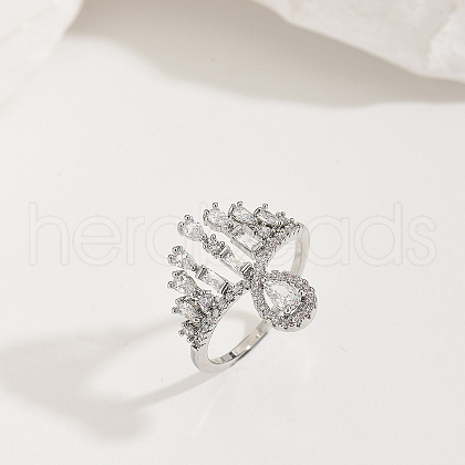 Brass Micro Pave Cubic Zirconia Finger Rings for Women LK0188-6-1