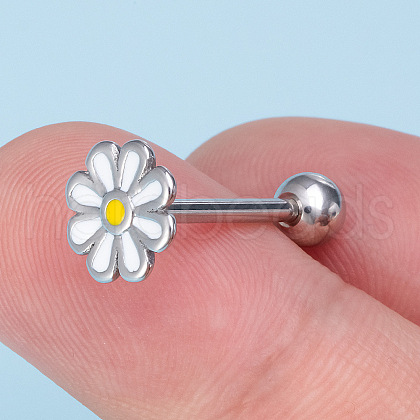 Stainless Steel Enamel Flower Straight Barbell 15 Gauge Piercing Tongue Rings for Women Men WGFC115-01-1