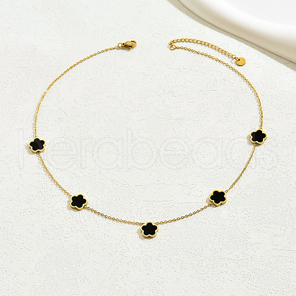 Elegant Stainless Steel Pave Shell Flower Link Chain Necklaces for Women LG8560-2-1