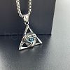 Retro Stainless Steel Deep Sky Blue Triangle Evil Eye Pendant Men's Necklaces AD2193-1