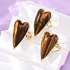 Heart Natural Tiger Eye Finger Rings RJEW-M076-03G-11-1