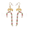Glass Christmas Candy Cane with Alloy Bowknot Dangle Earrings EJEW-JE04971-02-2