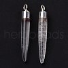 Natural Quartz Crystal Brass Pointed Pendants G-B025-02P-04-3