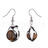 Natural Tiger Eye Dolphin Dangle Earrings with Crystal Rhinestone EJEW-A092-20P-17-3