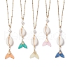 Natural Cowrie Shell & Glass & Shell Pearl Mermaid Tail Pendant Necklaces NJEW-JN05232-2